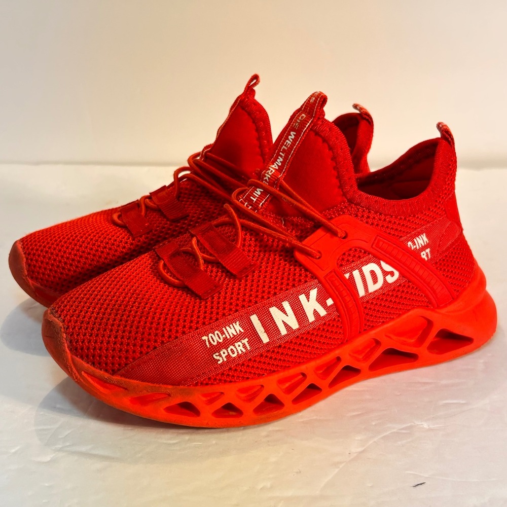 INK-KIDS Running Shoes Size EUR 31 Triple Red Breathable Mesh Sneakers Yth Sport